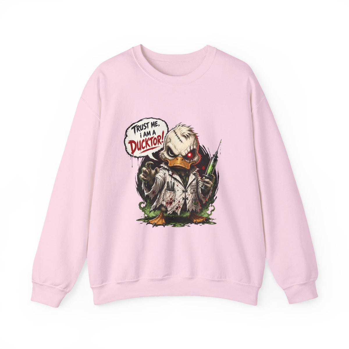 Ducktor Horror Crewneck Sweatshirt — "Trust Me, I Am A Ducktor" Graphic