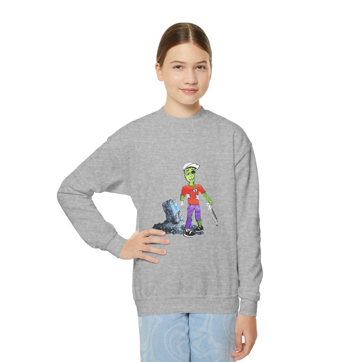 Zombie Kid Crewneck Sweatshirt — Youth Halloween Graphic