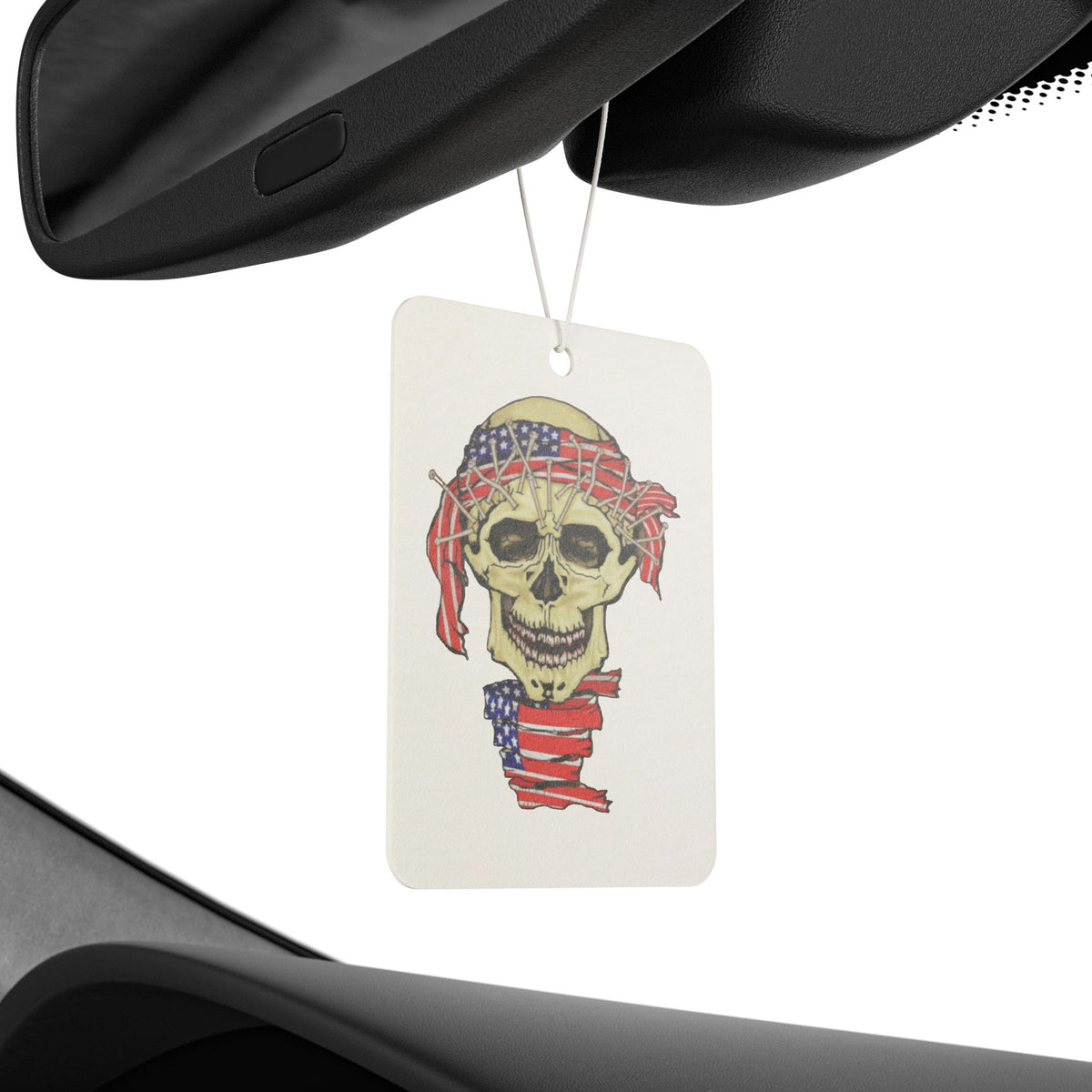Spooky Patriotic Skull Car Air Freshener — American Flag Bandana HalloweenDesign