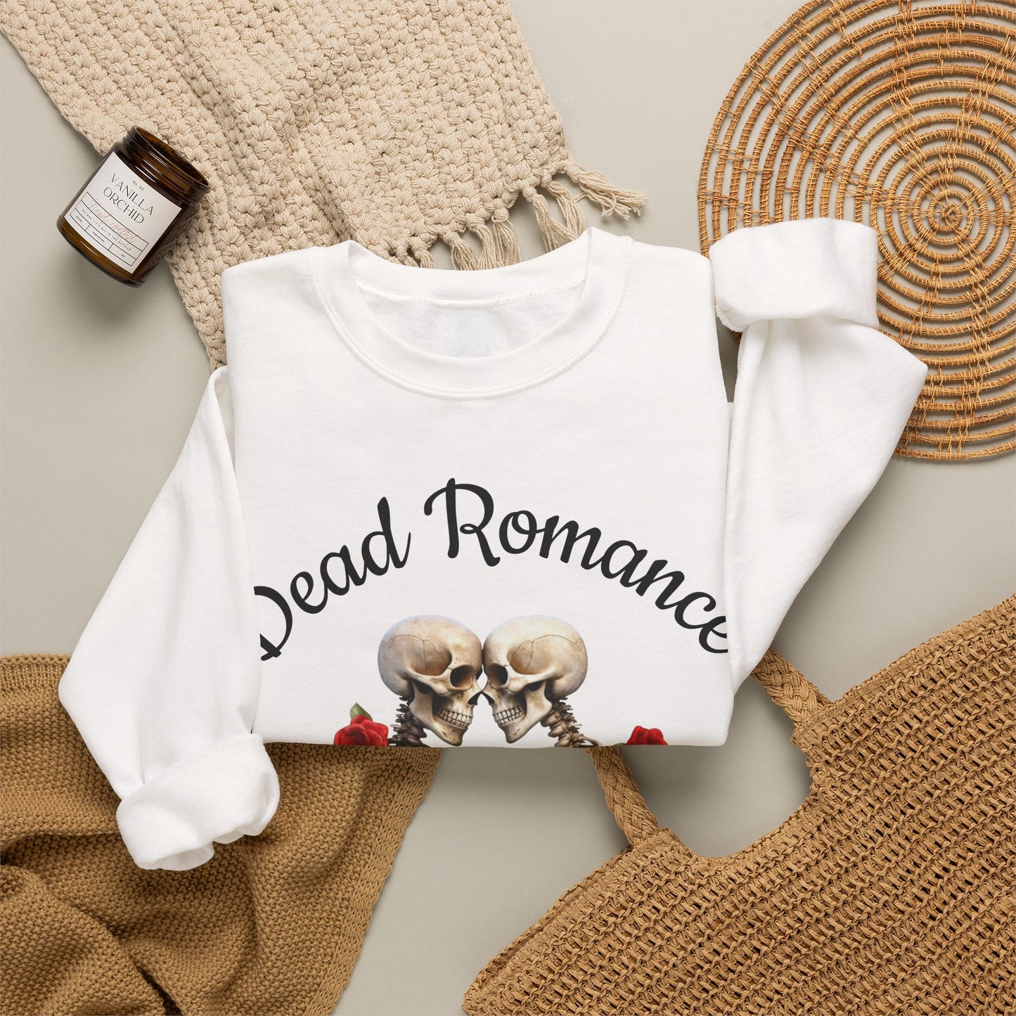 Halloween Skeletons Roses Sweatshirt - 'Dead Romance' Romantic Spooky Text message