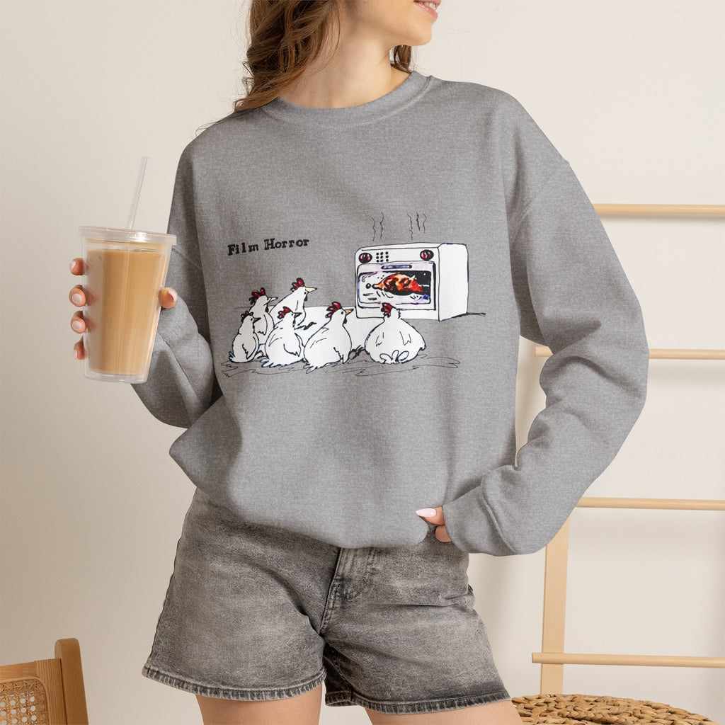 Crewneck Sweatshirt — 'Film Horror' Roast Chicken Oven Illustration