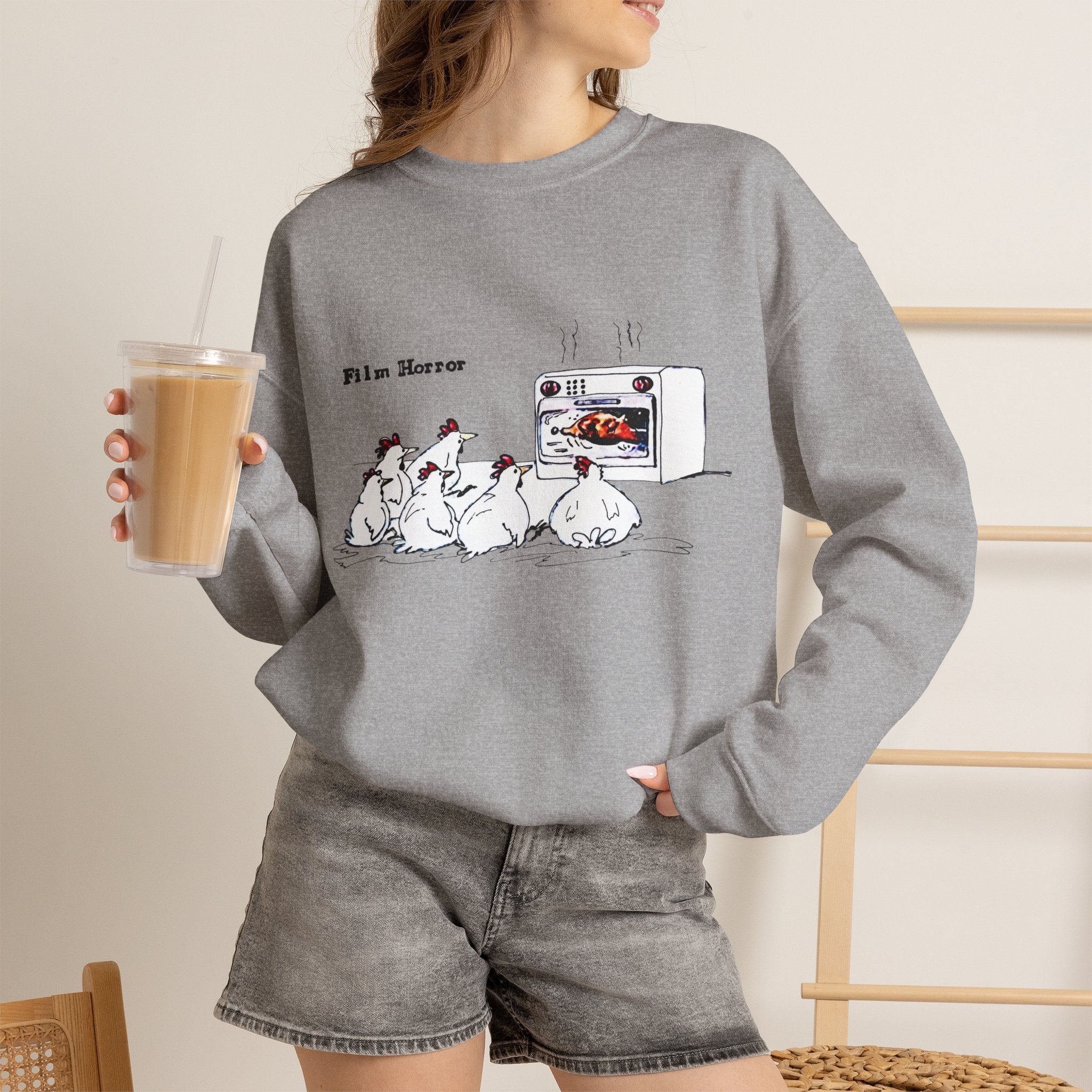 Crewneck Sweatshirt — 'Film Horror' Roast Chicken Oven Illustration