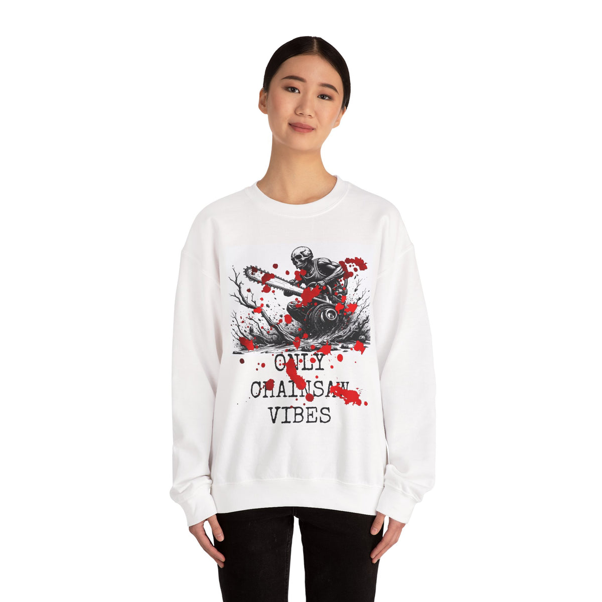 Chainsaw Grim Reaper Sweatshirt — "Only Chainsaw Vibes" Horror Crewneck