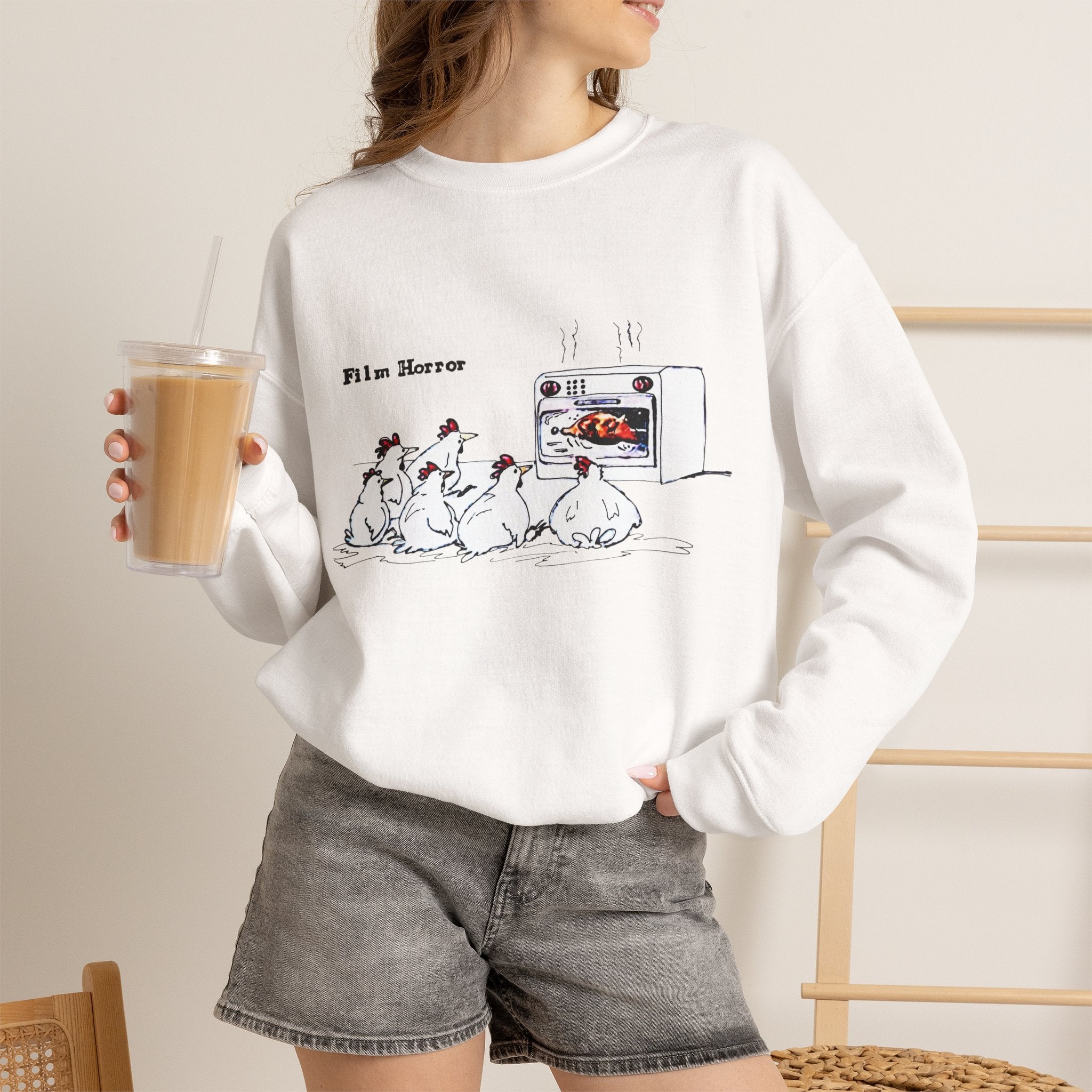 Crewneck Sweatshirt — 'Film Horror' Roast Chicken Oven Illustration