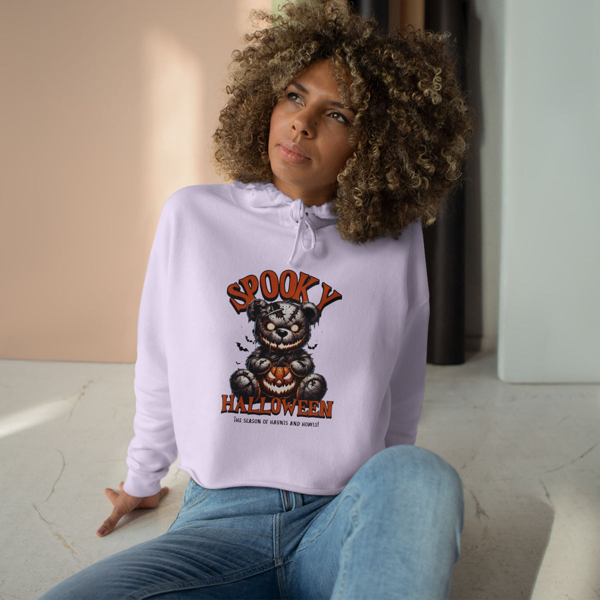 Spooky Halloween Cat Crop Hoodie