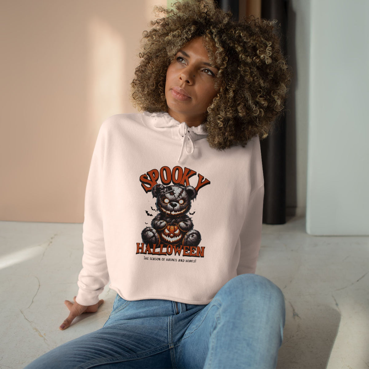 Spooky Halloween Cat Crop Hoodie