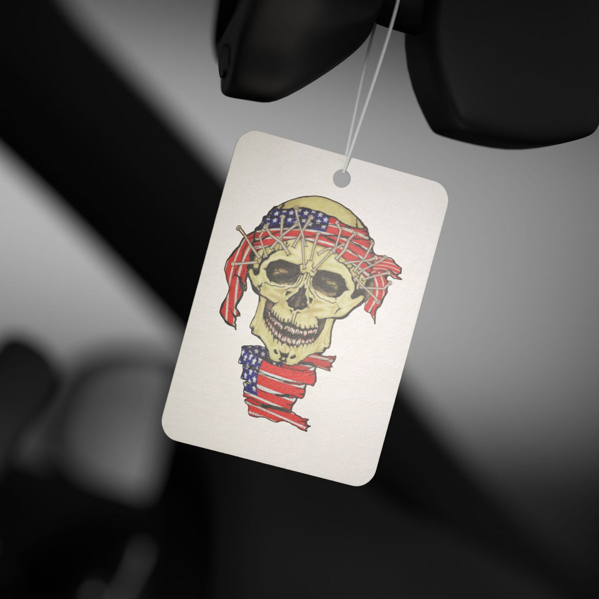 Spooky Patriotic Skull Car Air Freshener — American Flag Bandana HalloweenDesign