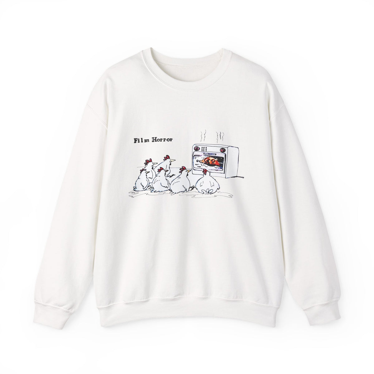 Crewneck Sweatshirt — 'Film Horror' Chickens Watching TV Illustration