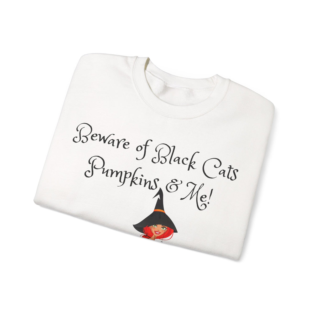 Witch & Pumpkin Sweatshirt - "Beware of Black Cats, Pumpkins & Me!" Halloween CrewneckSweatshirts