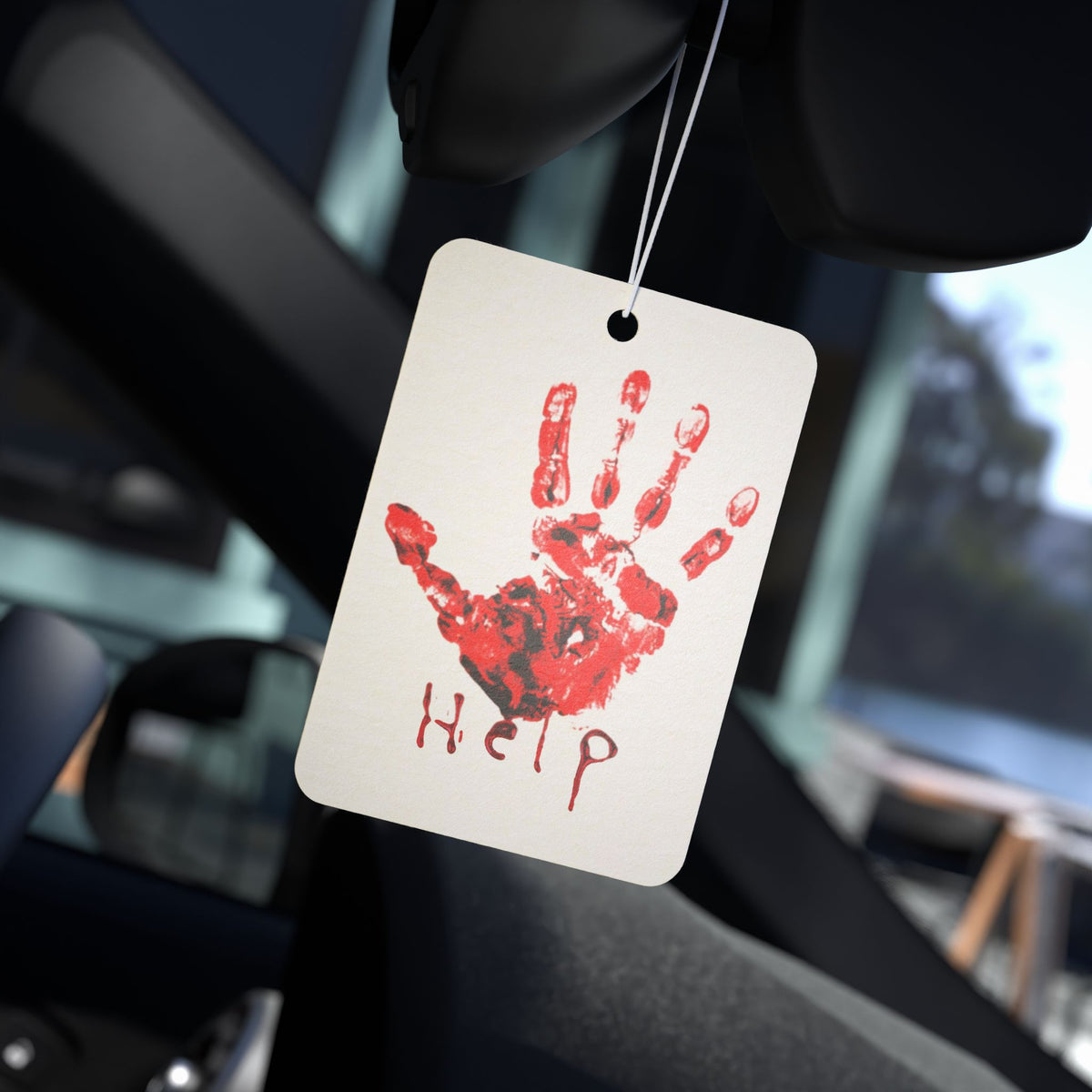 Horror Red Handprint Car Air Freshener — "Help" HalloweenGraphicArt