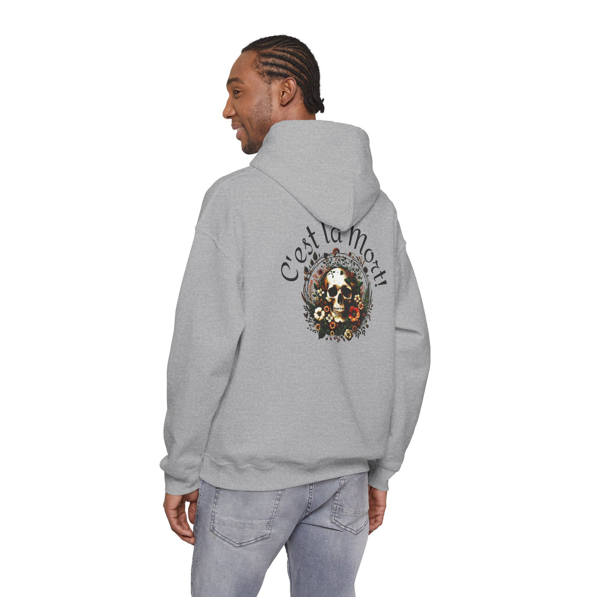 Skull & Flowers Hoodie — "C'est la Mort" Vintage Gothic Pullover