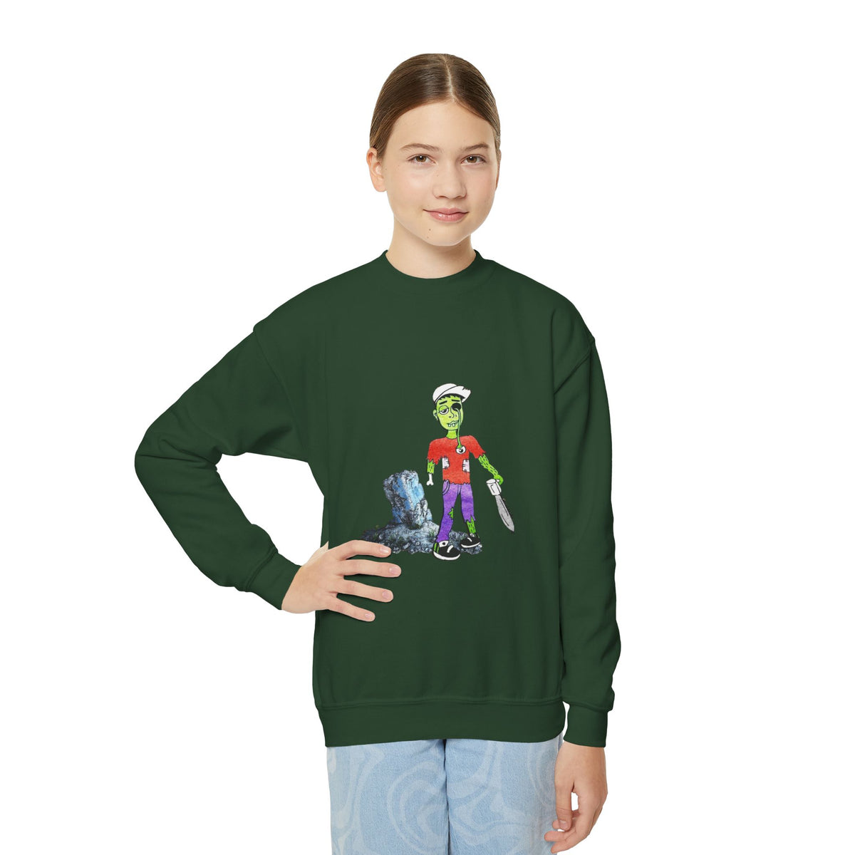 Zombie Kid Crewneck Sweatshirt — Youth Halloween Graphic