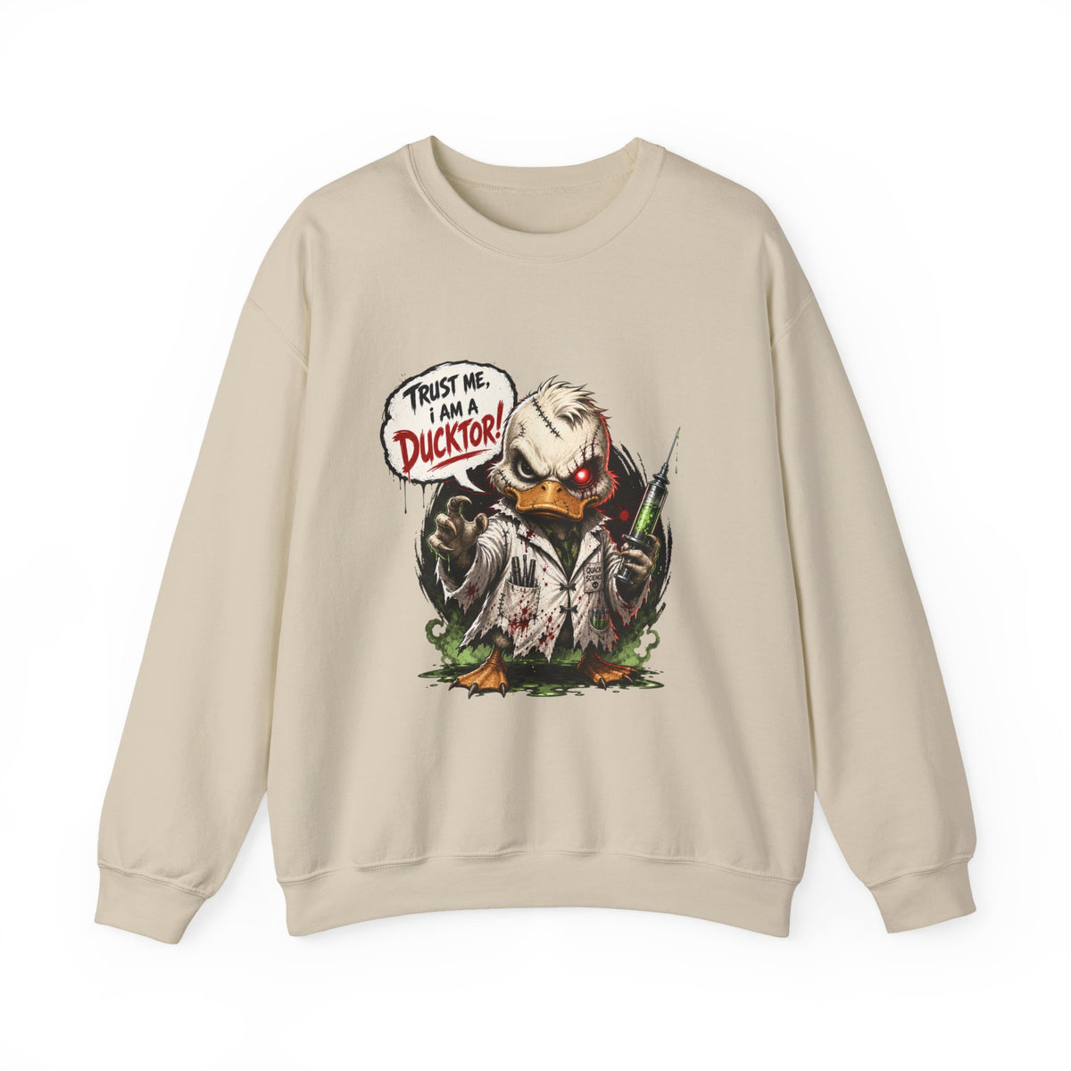 Ducktor Horror Crewneck Sweatshirt — "Trust Me, I Am A Ducktor" Graphic