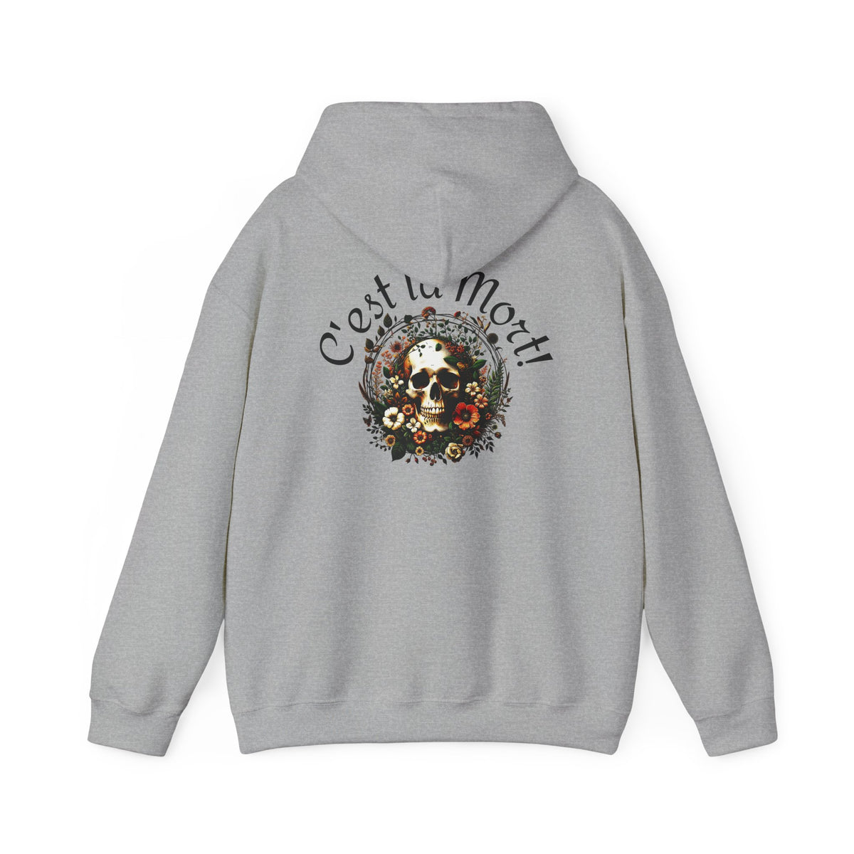 Skull & Flowers Hoodie — "C'est la Mort" Vintage Gothic Pullover