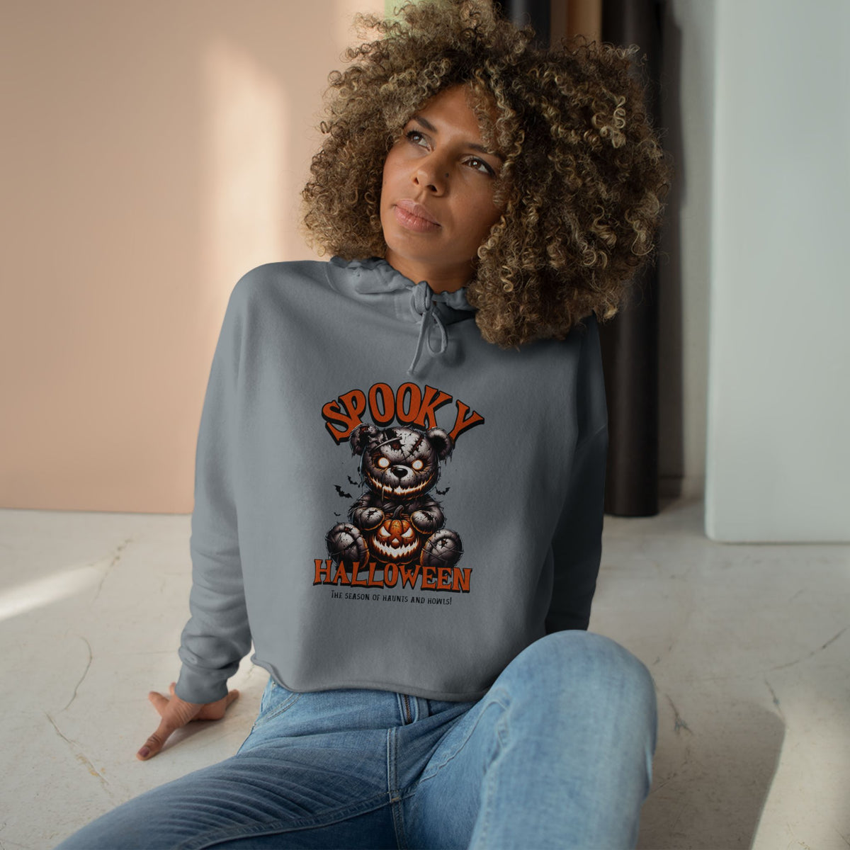Spooky Halloween Cat Crop Hoodie