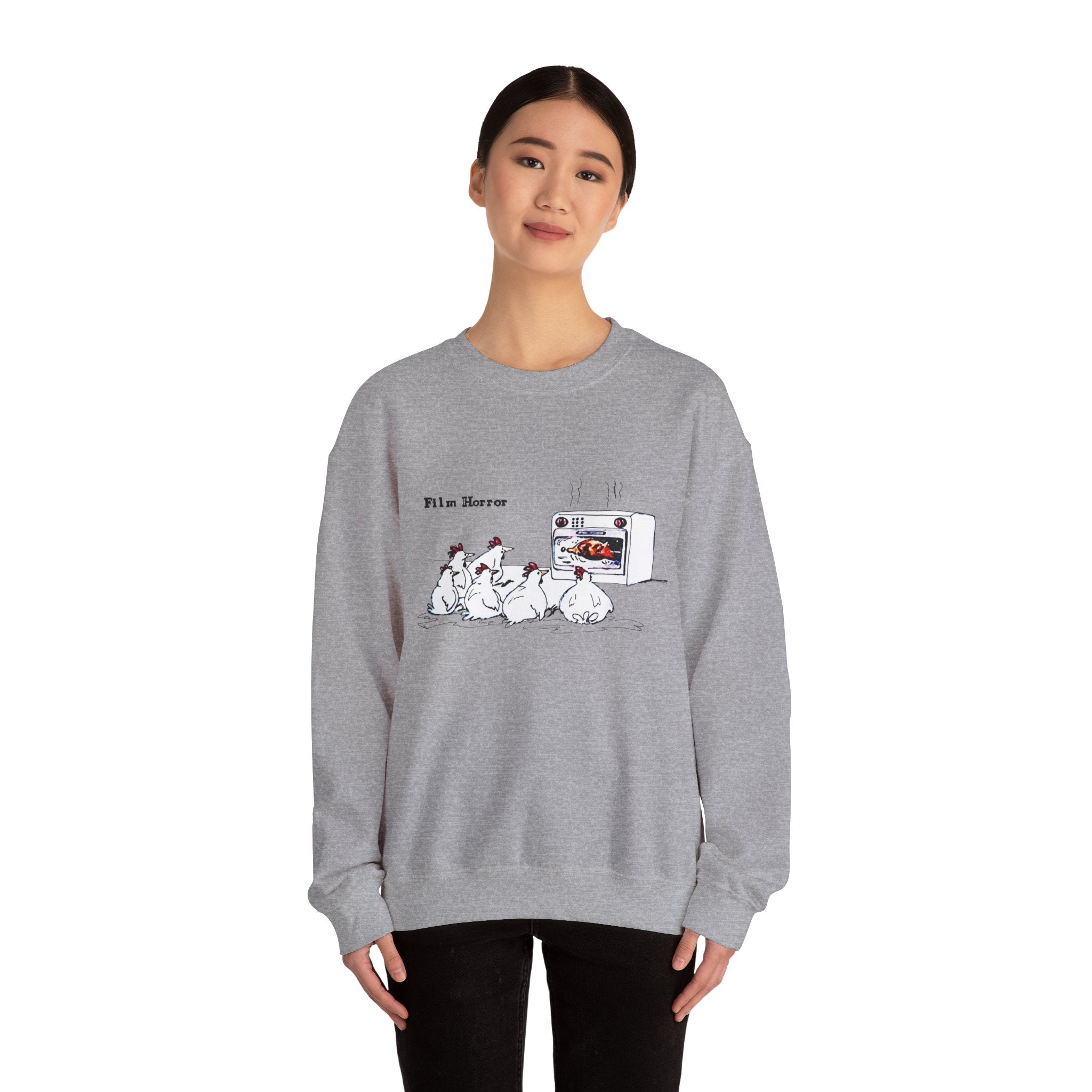 Crewneck Sweatshirt — 'Film Horror' Roast Chicken Oven Illustration