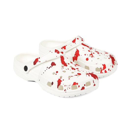 Blood Splatter Clogs — White EVA Foam Slip-On Shoes