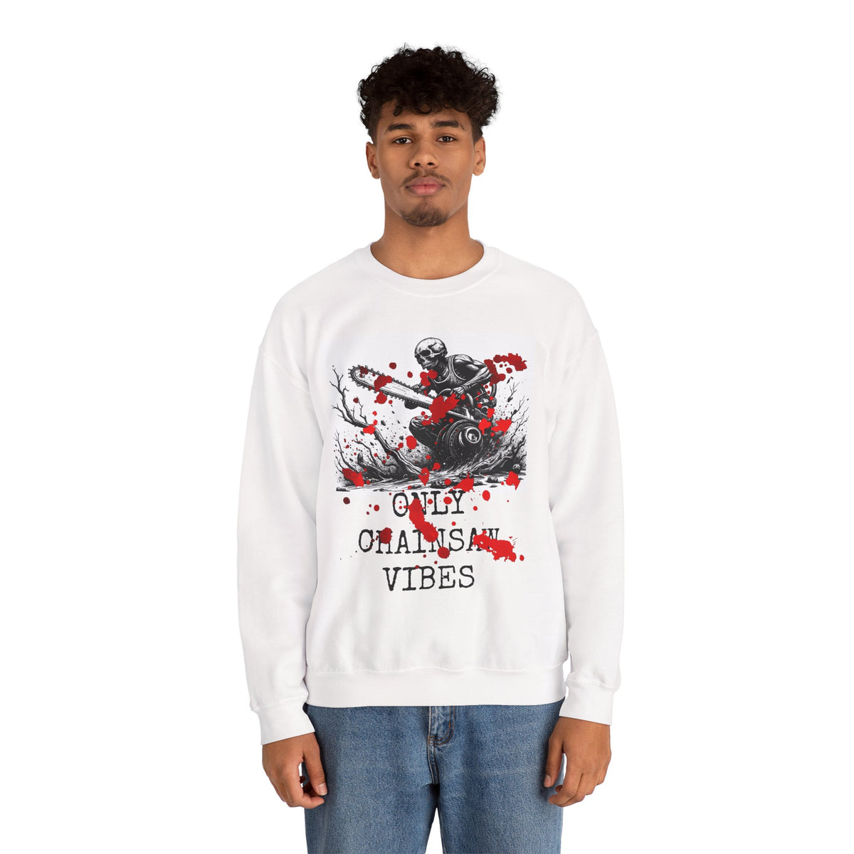 Chainsaw Grim Reaper Sweatshirt — "Only Chainsaw Vibes" Horror Crewneck