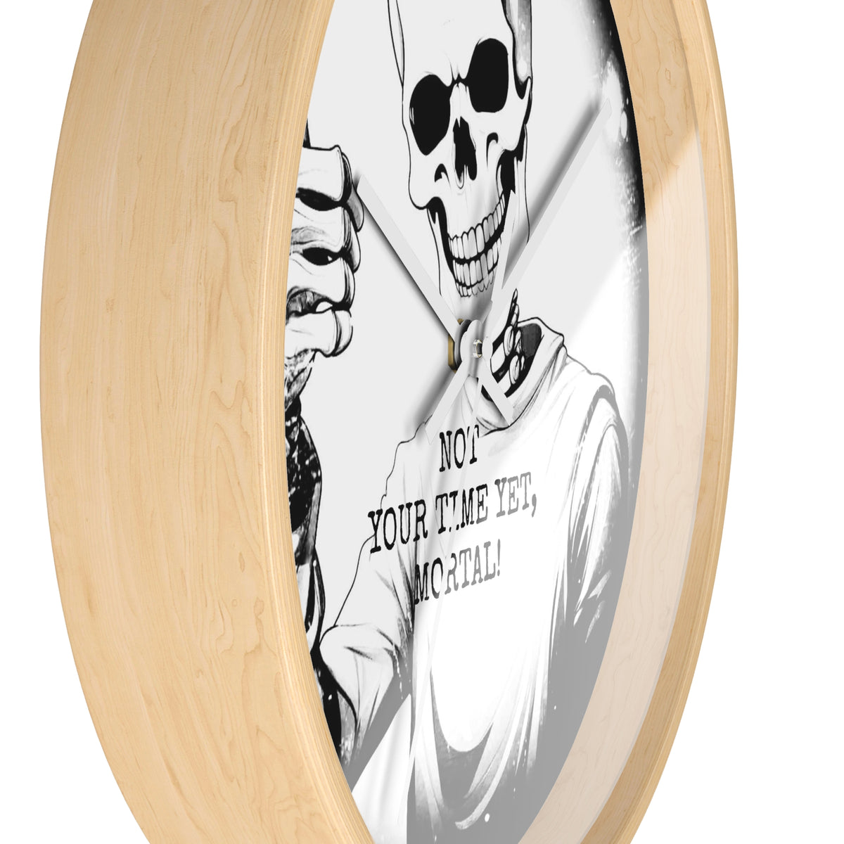 Halloween Gothic Skeleton Wall Clock – "Not Your Time Yet, Mortal"