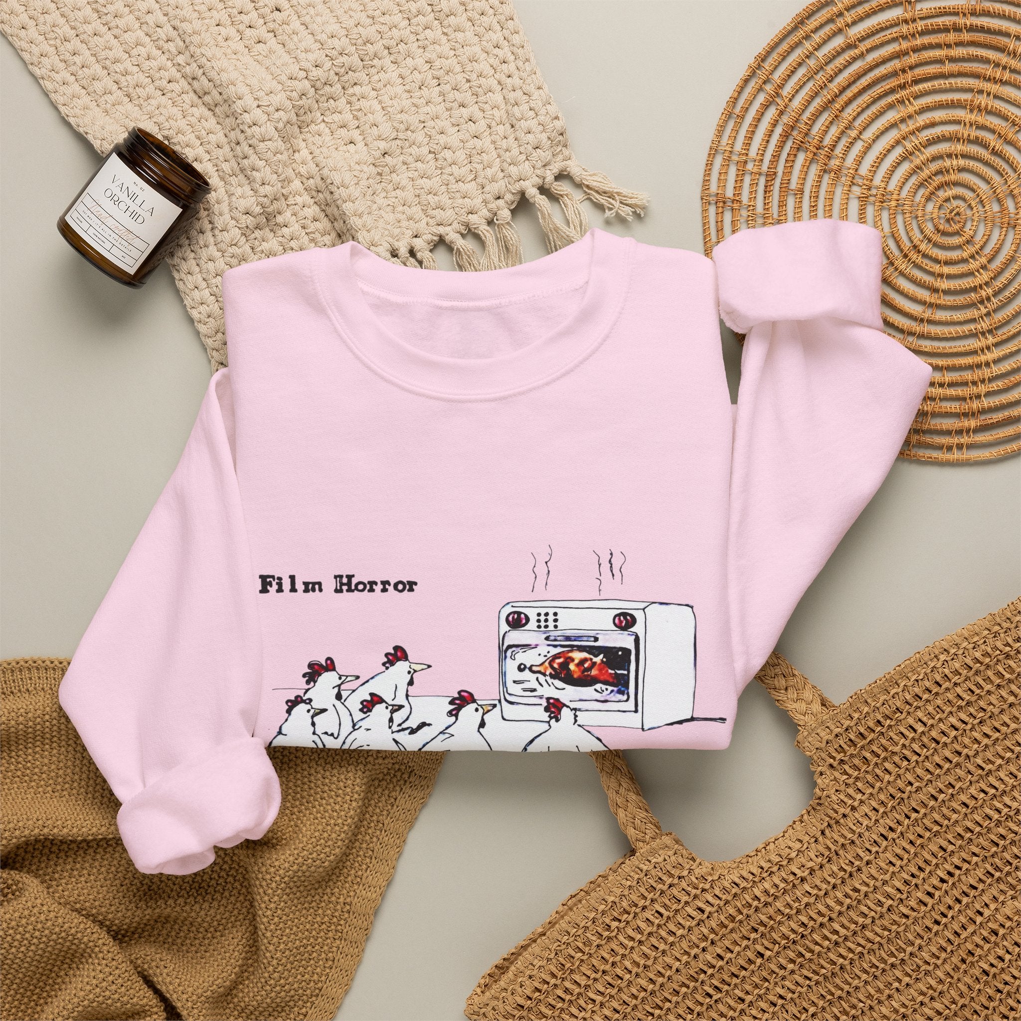 Crewneck Sweatshirt — 'Film Horror' Roast Chicken Oven Illustration