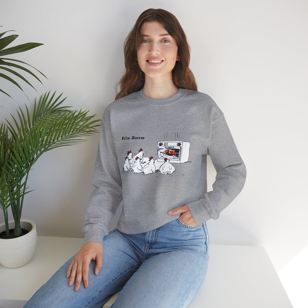 Crewneck Sweatshirt — 'Film Horror' Roast Chicken Oven Illustration