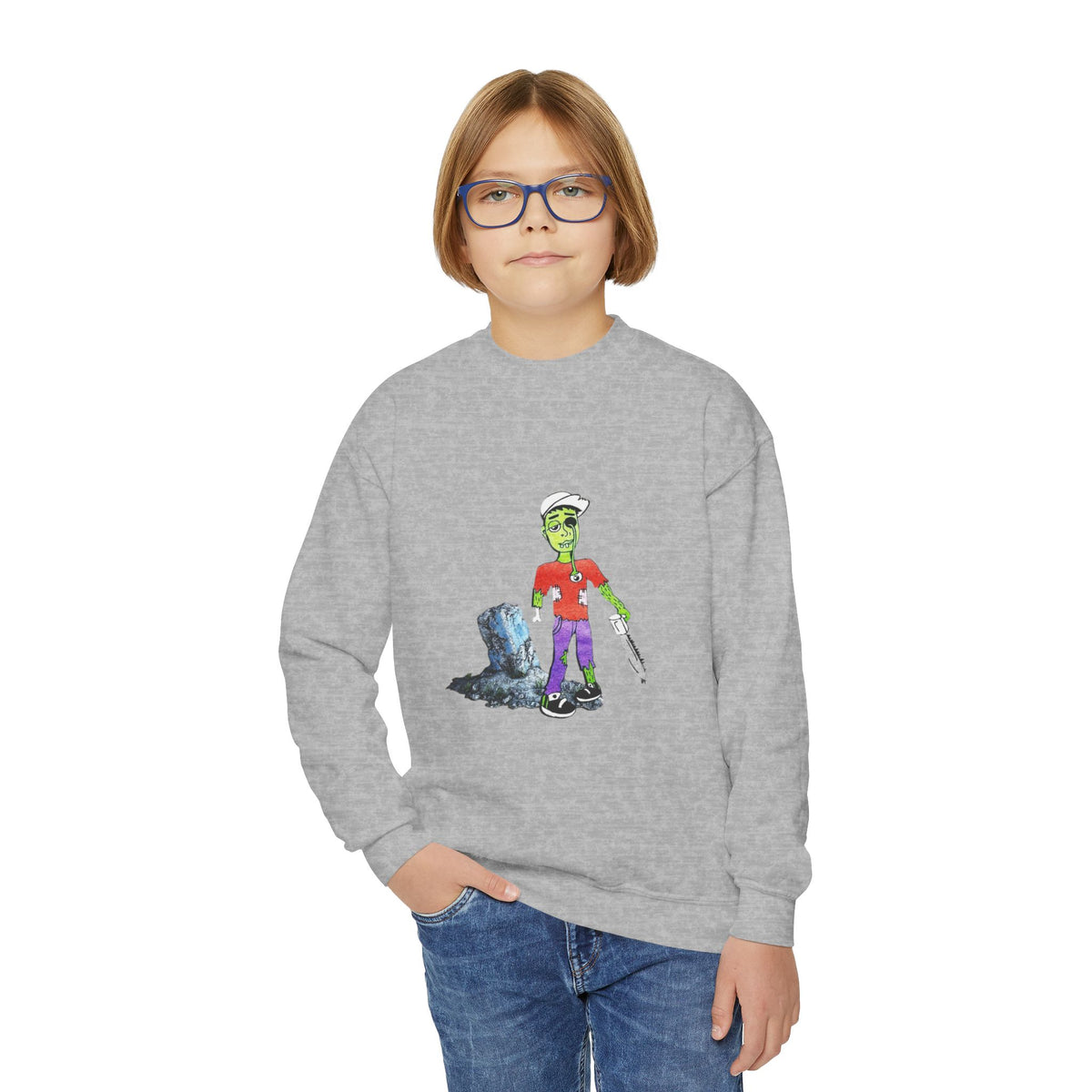 Zombie Kid Crewneck Sweatshirt — Youth Halloween Graphic