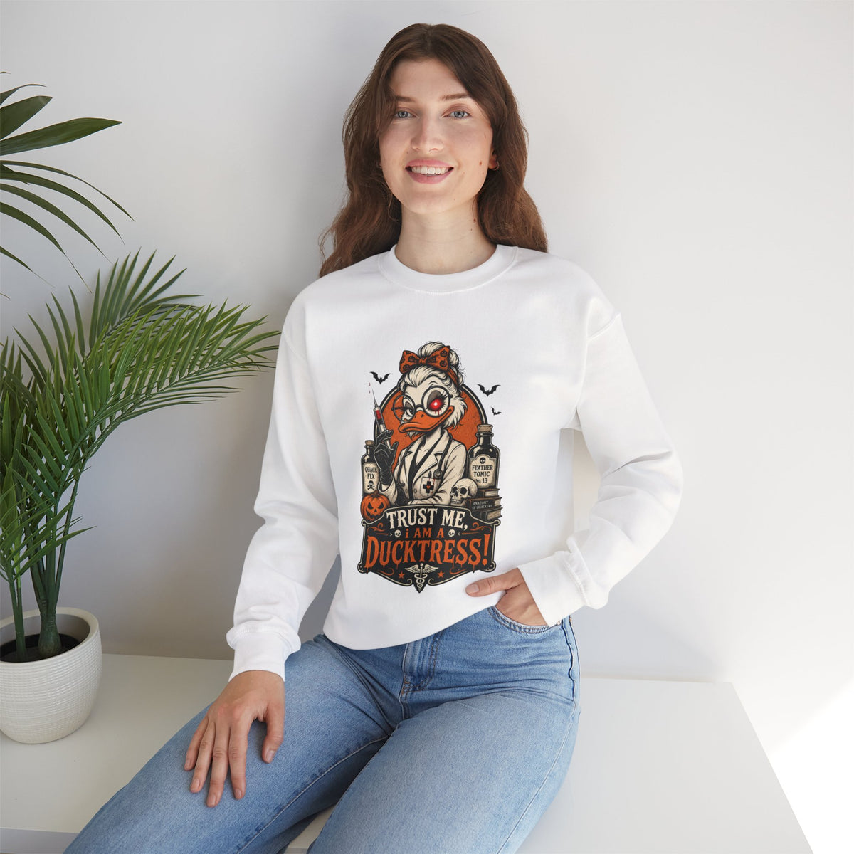 Ducktress Halloween Sweatshirt — "Trust Me I Am a Ducktress" Graphic Crewneck