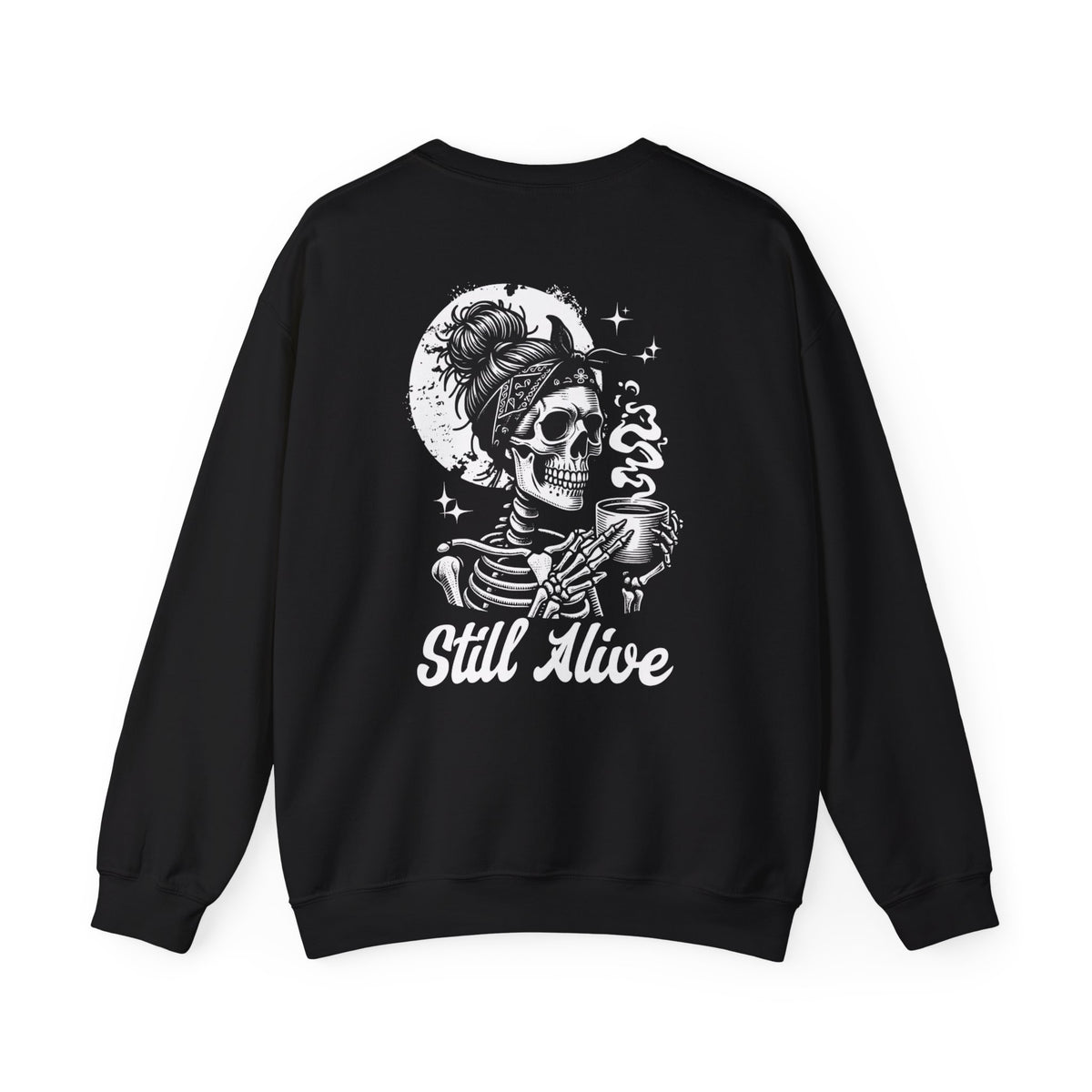 Still Alive Skeleton Crewneck Sweatshirt - Gothic Skull Coffee Pullover