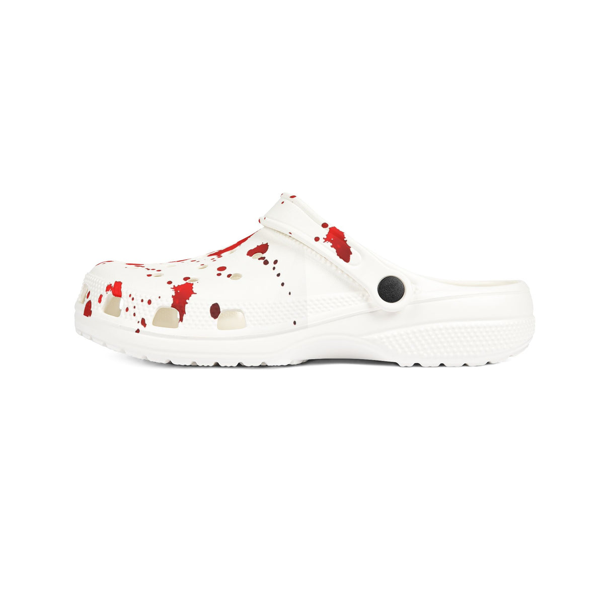 Blood Splatter Clogs — White EVA Foam Slip-On Shoes