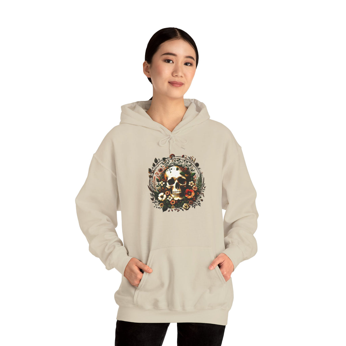 Skull & Flowers Hoodie — "C'est la Mort" Vintage Gothic Pullover