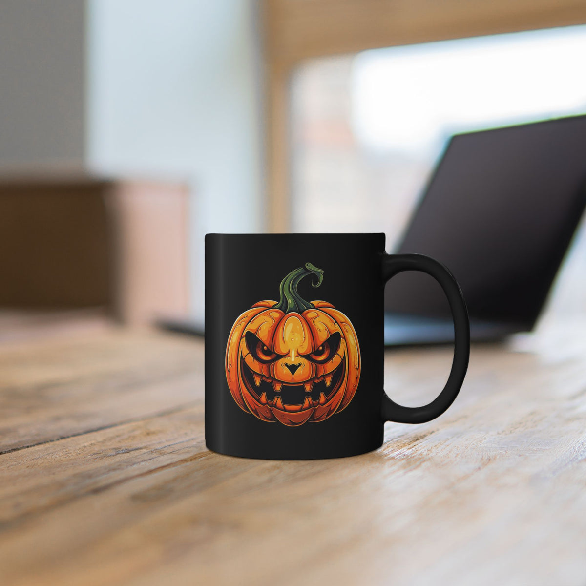 Halloween Jack-O'-Lantern Black Mug - Spooky Pumpkin Coffee Cup (11oz, 15oz)