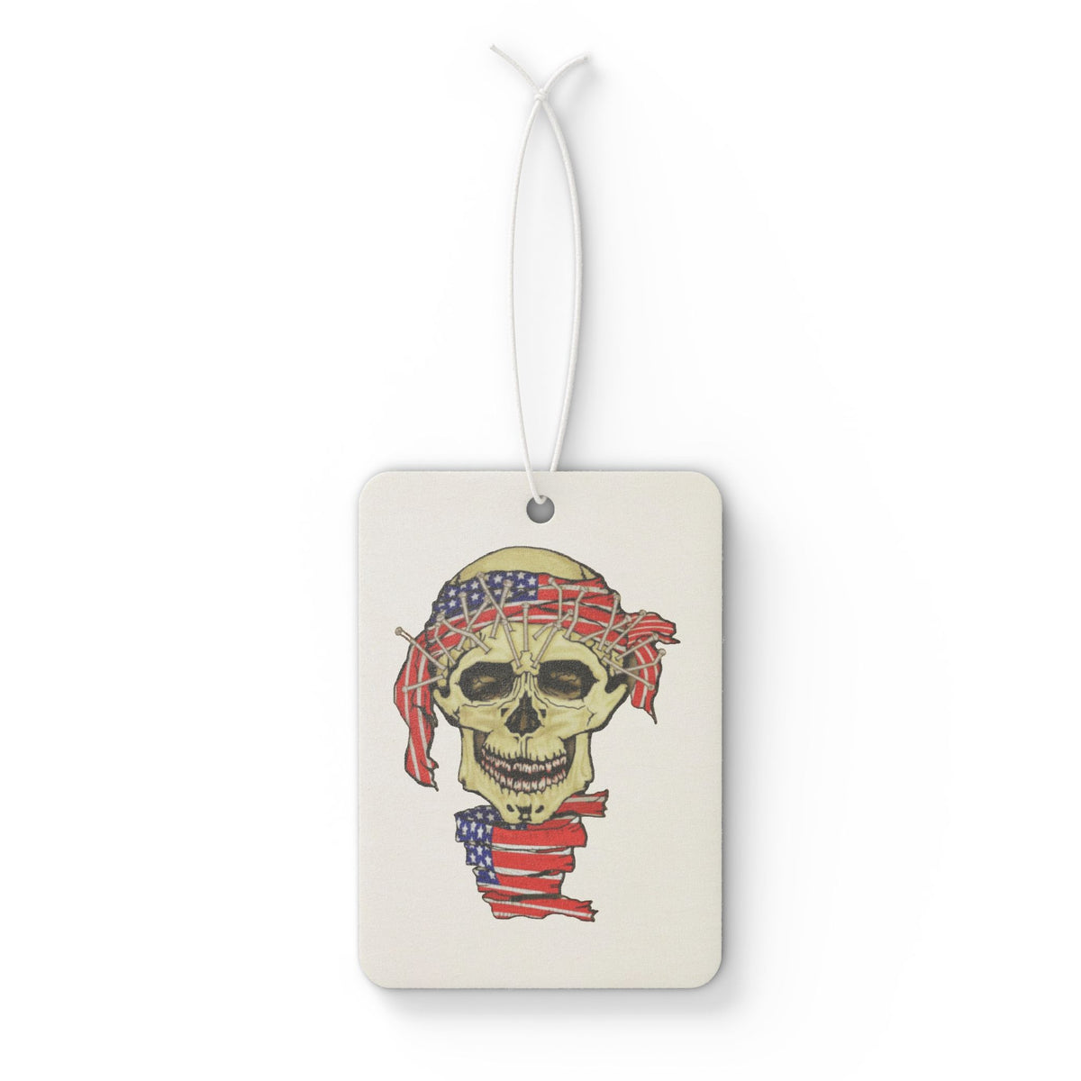 Spooky Patriotic Skull Car Air Freshener — American Flag Bandana HalloweenDesign