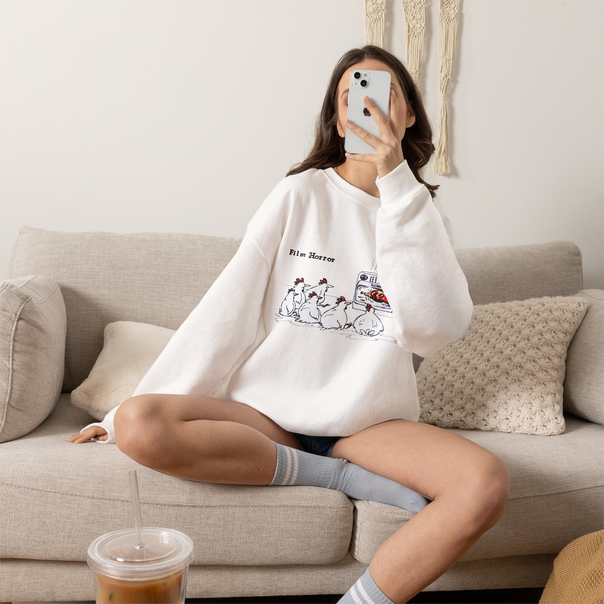 Crewneck Sweatshirt — 'Film Horror' Roast Chicken Oven Illustration