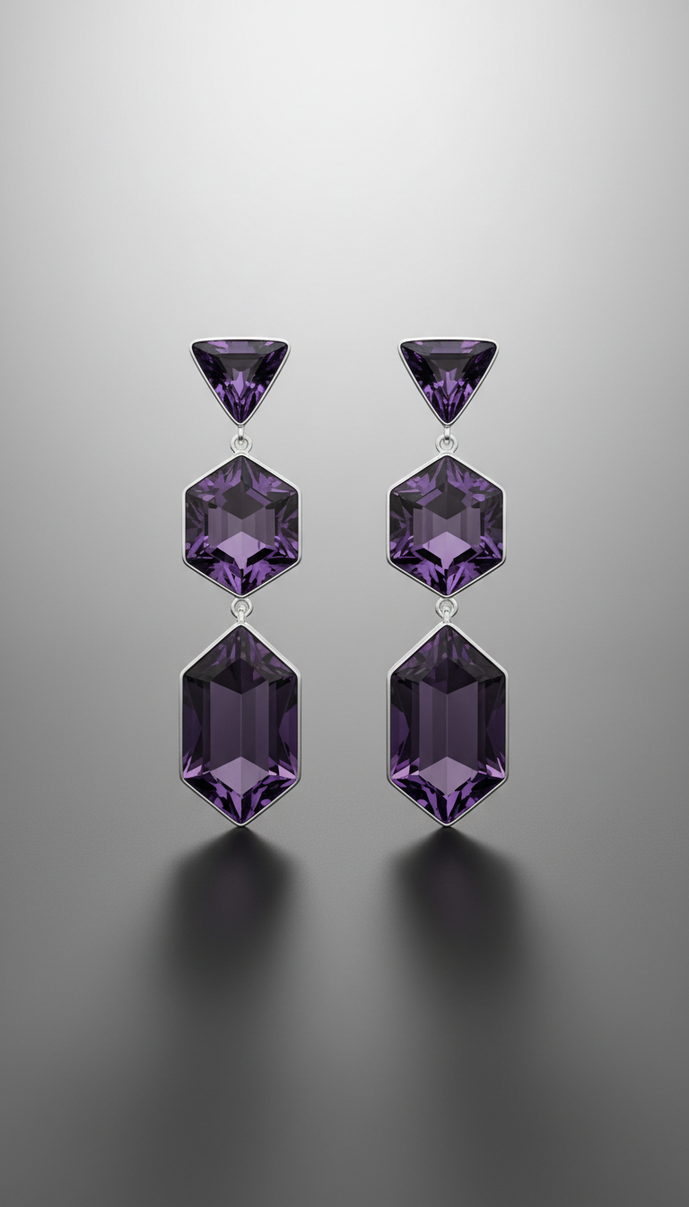 Geometric amethyst drop earrings