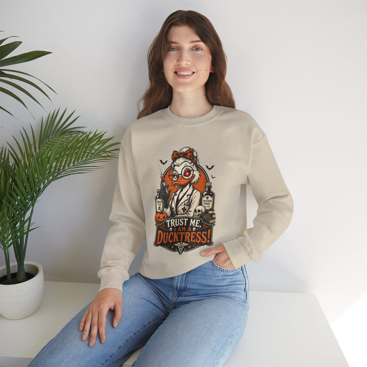 Ducktress Halloween Sweatshirt — "Trust Me I Am a Ducktress" Graphic Crewneck