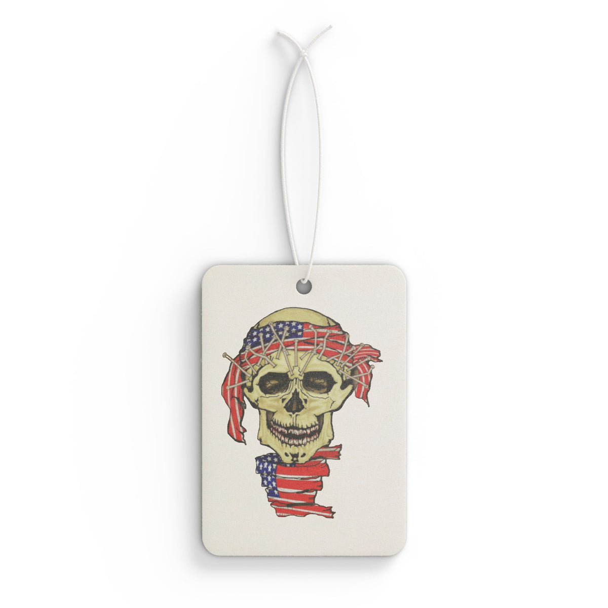 Spooky Patriotic Skull Car Air Freshener — American Flag Bandana HalloweenDesign