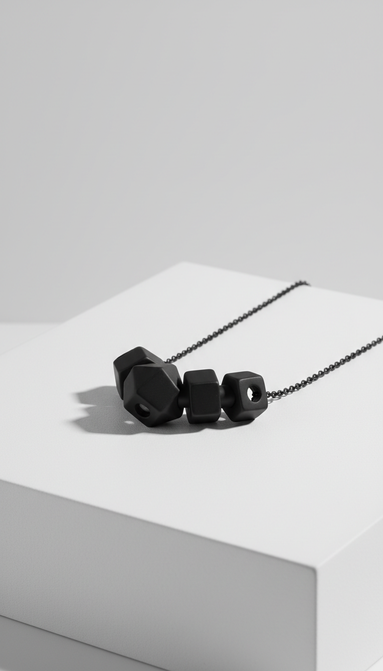 Matte black geometric pendant necklace