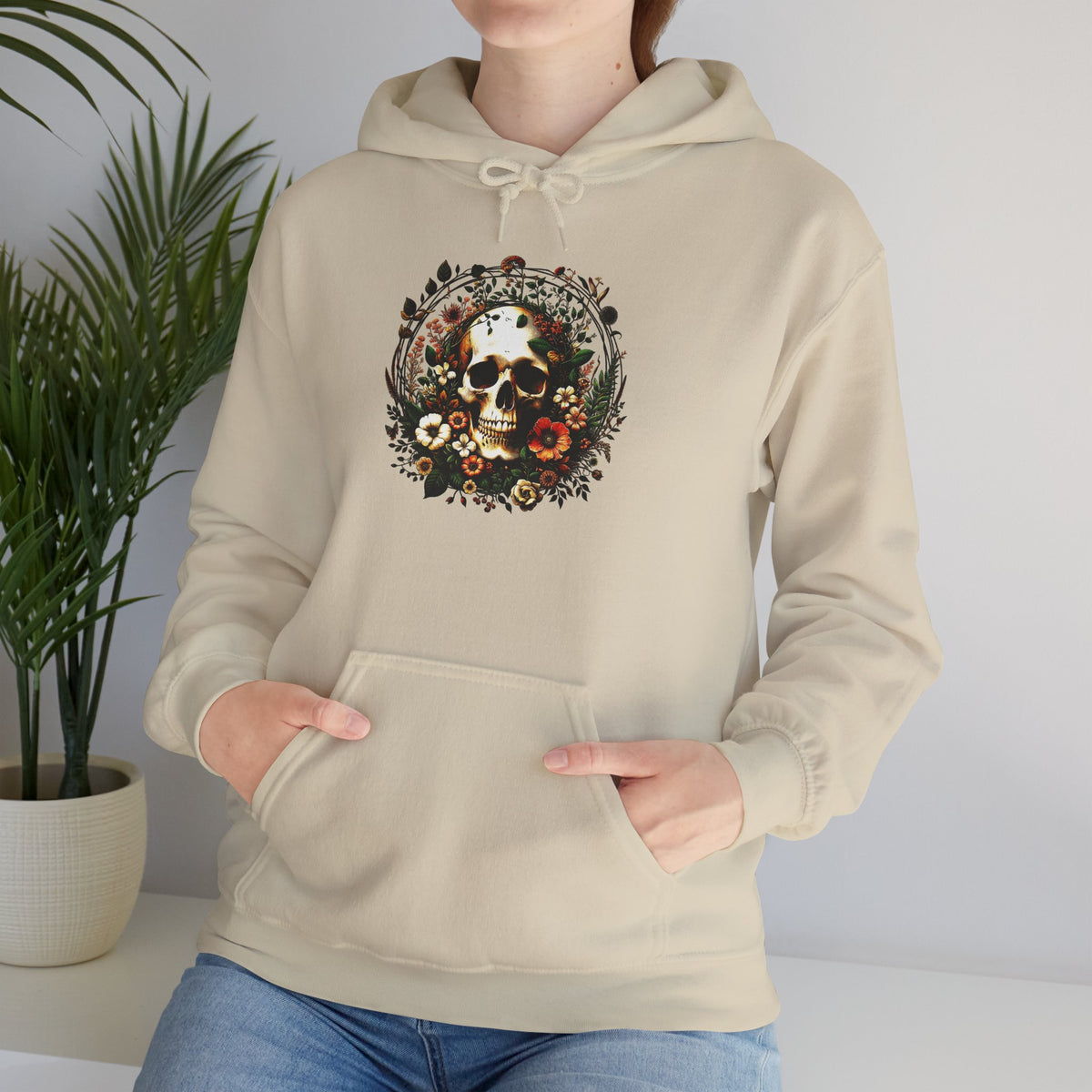 Skull & Flowers Hoodie — "C'est la Mort" Vintage Gothic Pullover