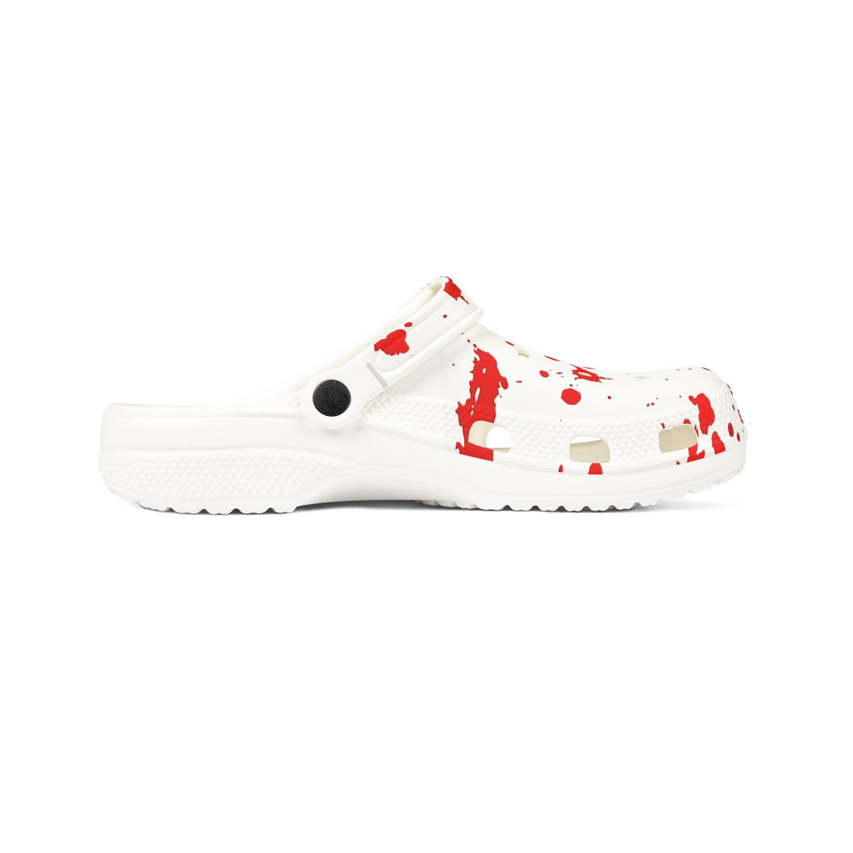 Blood Splatter Clogs — White EVA Foam Slip-On Shoes
