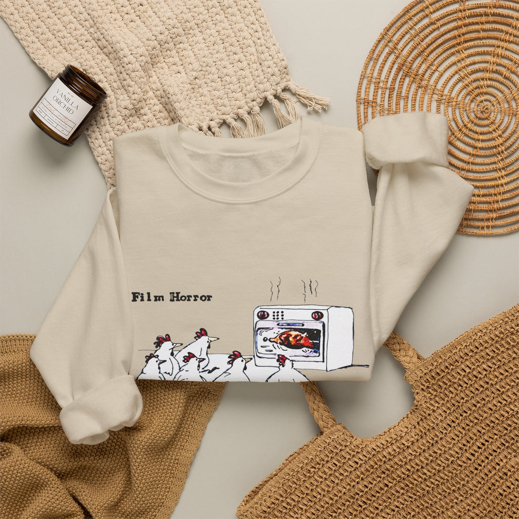Crewneck Sweatshirt — 'Film Horror' Roast Chicken Oven Illustration
