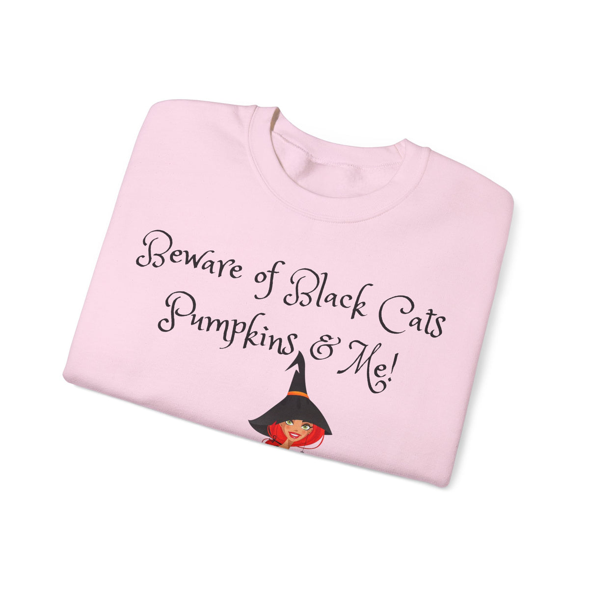 Witch & Pumpkin Sweatshirt - "Beware of Black Cats, Pumpkins & Me!" Halloween CrewneckSweatshirts