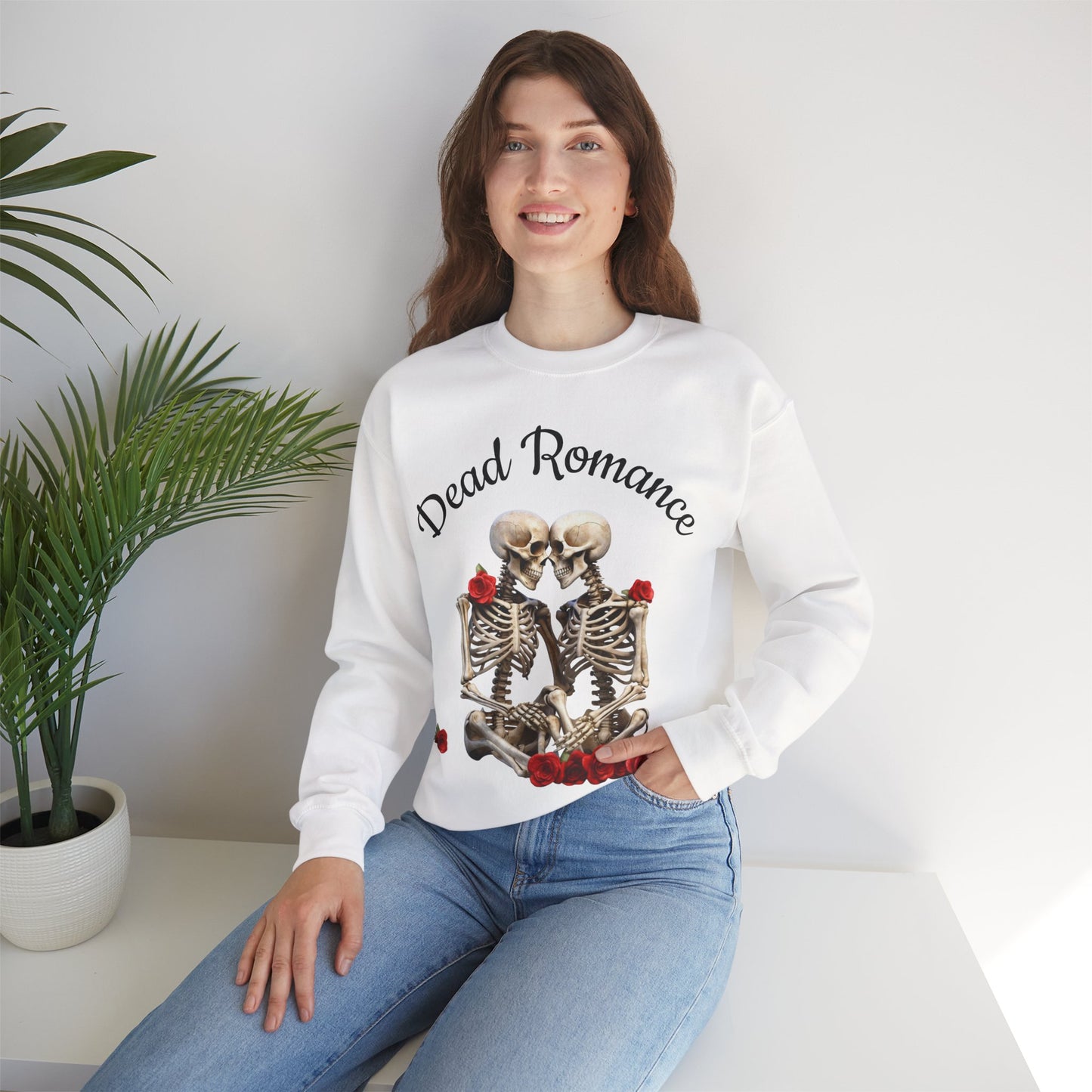 Halloween Skeletons Roses Sweatshirt - 'Dead Romance' Romantic Spooky Text message