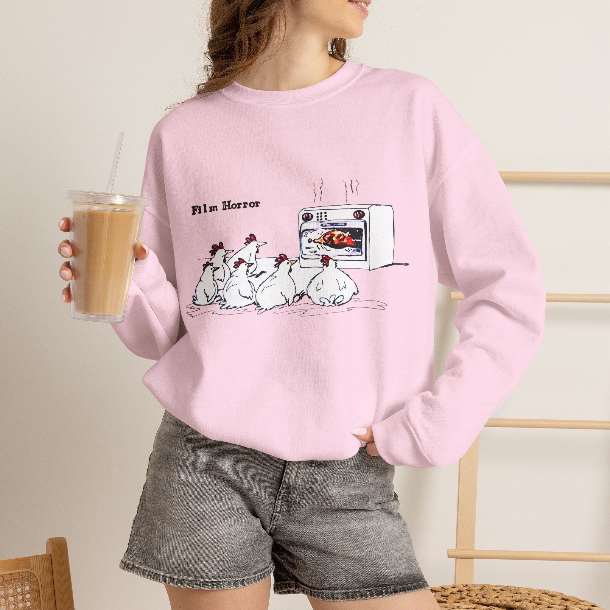Crewneck Sweatshirt — 'Film Horror' Roast Chicken Oven Illustration