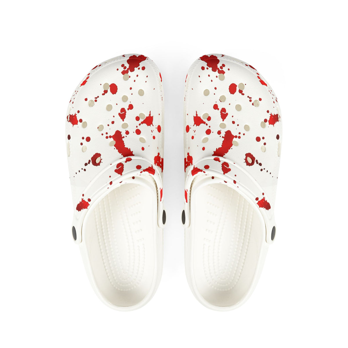 Blood Splatter Clogs — White EVA Foam Slip-On Shoes