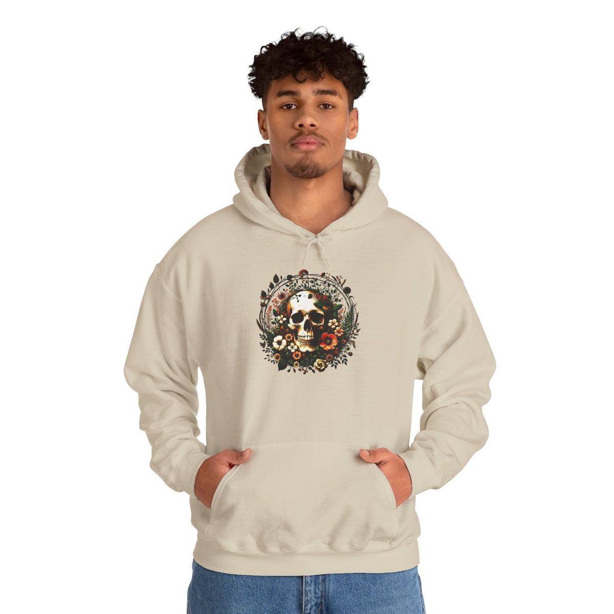 Skull & Flowers Hoodie — "C'est la Mort" Vintage Gothic Pullover